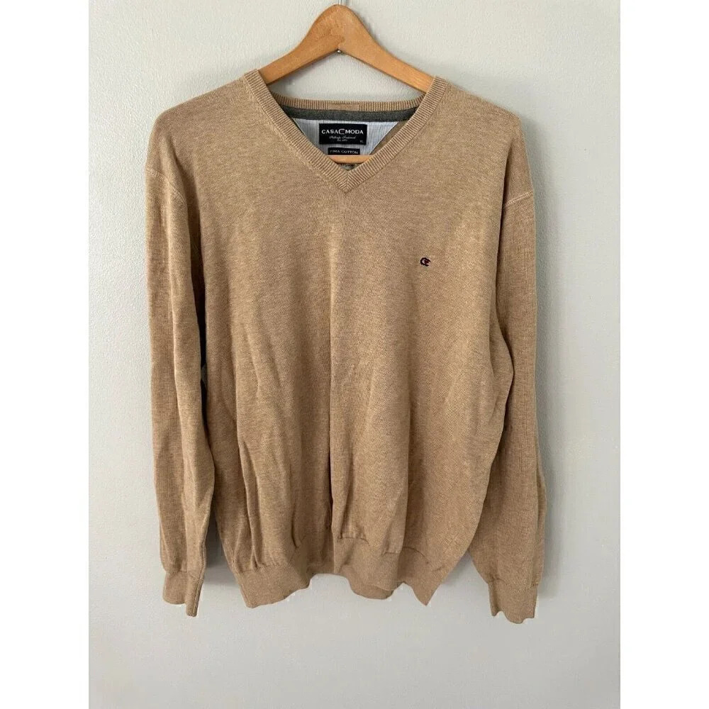Casa Moda Pull Over V-Neck Sweater 100% Pima Cotton Mens XL